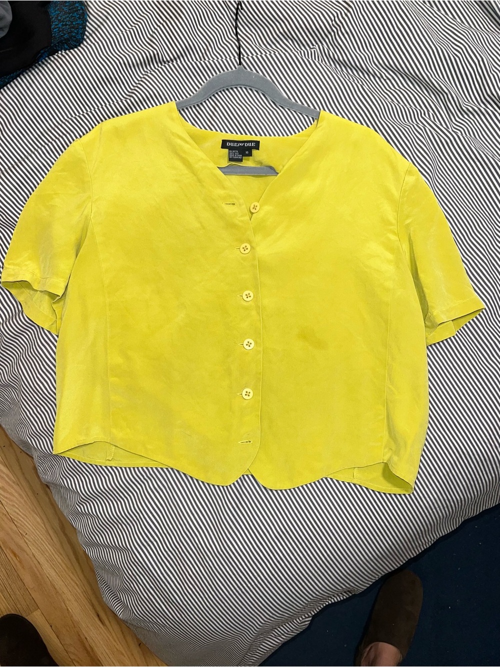 Yellow 100% silk button up blouse size 16/L